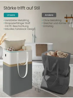 SONGMICS Wäschekörbe & -Ständer<2er-Set: Wäschekörbe in Dunkelgrau/ Weiß - (B)40 x (H)65 x (T)30 cm