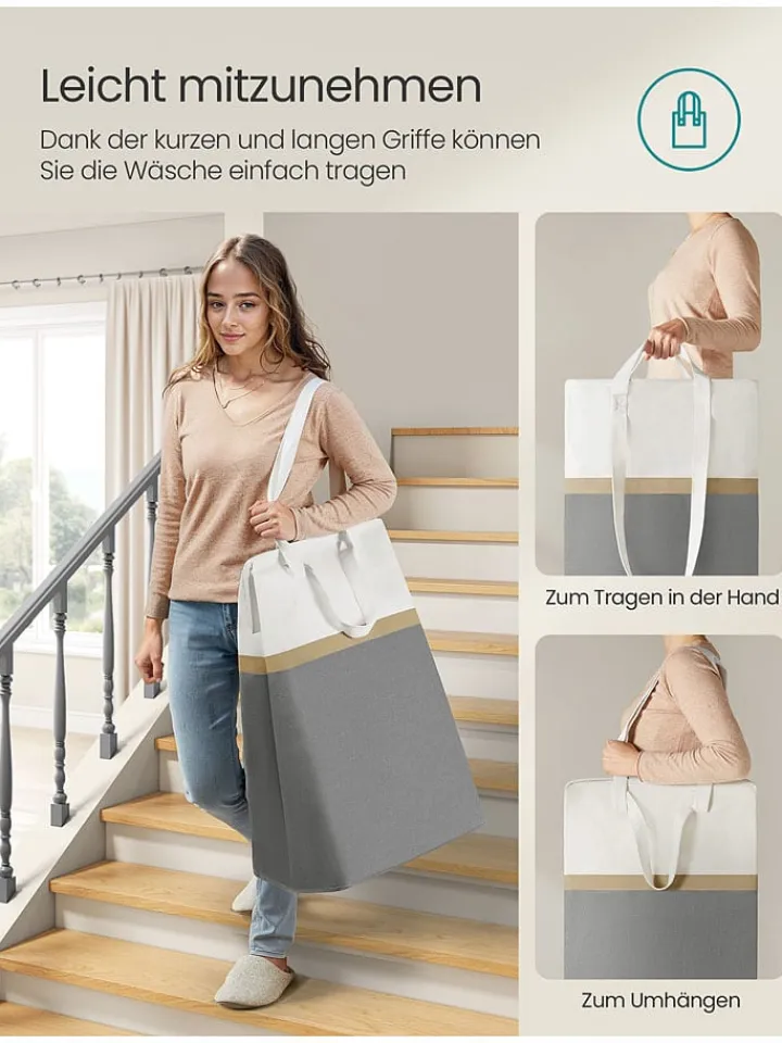 SONGMICS Wäschekörbe & -Ständer<2er-Set: Wäschekörbe in Dunkelgrau/ Weiß - (B)40 x (H)65 x (T)30 cm
