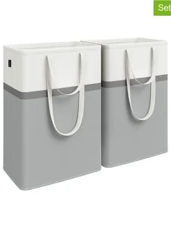SONGMICS Wäschekörbe & -Ständer<2er-Set: Wäschekörbe in Grau/ Weiß - (B)40 x (H)65 x (T)30 cm