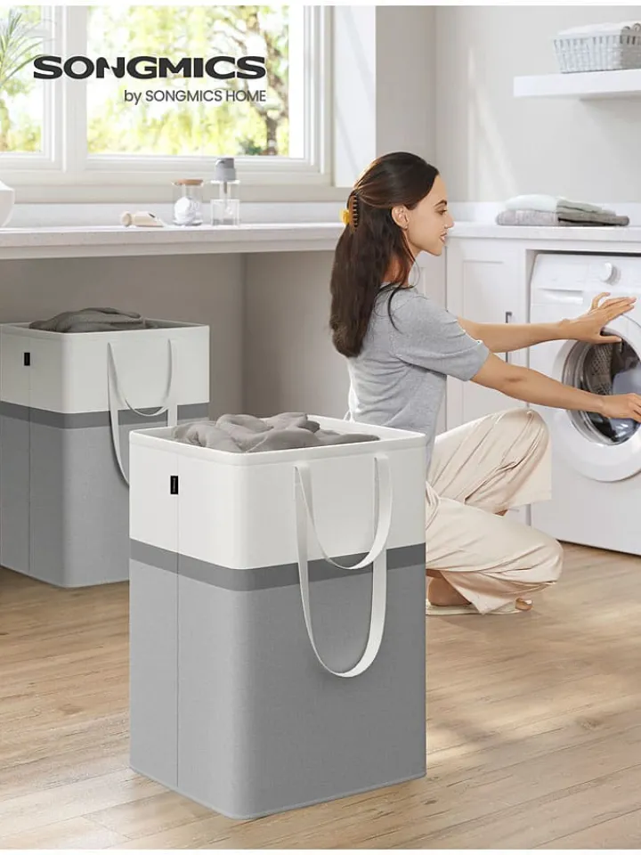 SONGMICS Wäschekörbe & -Ständer<2er-Set: Wäschekörbe in Grau/ Weiß - (B)45 x (H)65 x (T)40 cm