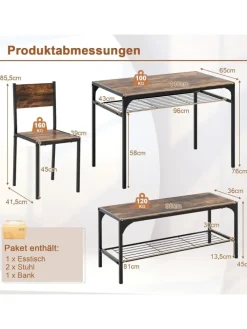 COSTWAY Möbel-Sets<Esstisch 4 tlg. Set in Braun