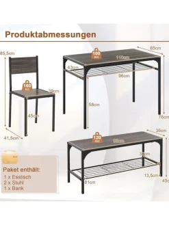 COSTWAY Möbel-Sets<Esstisch 4 tlg. Set in Grau