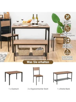 COSTWAY Möbel-Sets<Esstisch Set 4-teilig in Hellbraun