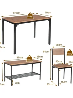 COSTWAY Möbel-Sets<Esstisch Set 4-teilig in Hellbraun