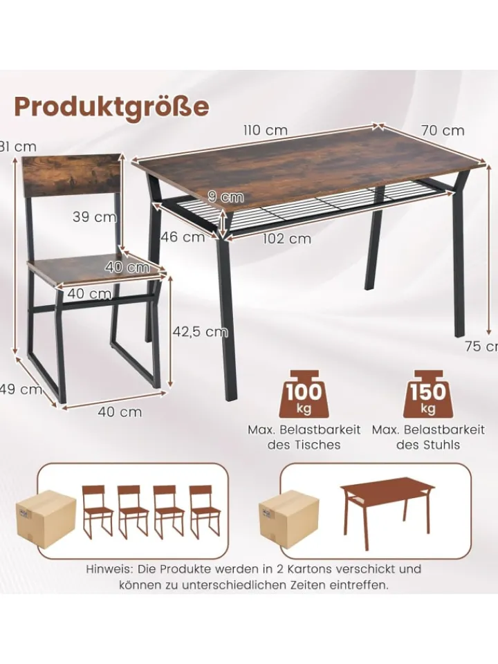 COSTWAY Möbel-Sets<Esstisch Set 5-teilig in Taupe