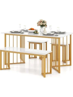 COSTWAY Möbel-Sets<Esstisch Set 4-teilig in Weiß