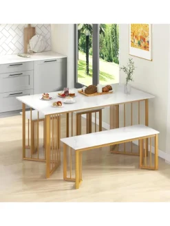 COSTWAY Möbel-Sets<Esstisch Set 4-teilig in Weiß