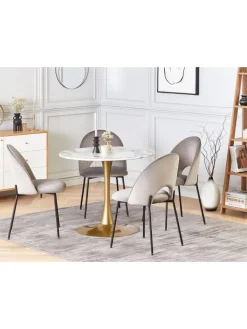 Beliani Tische<Esszimmertisch BOCA in Weiß/Gold - (W) 90 x (H) 74 x (L) 90 cm