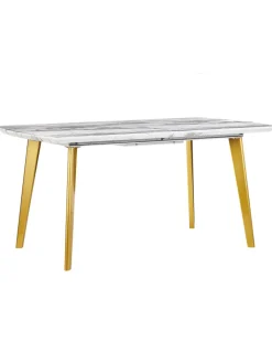 Beliani Tische<Esszimmertisch MOSBY in Weiß/Gold - (W) 90 x (H) 77 x (L) 160 cm