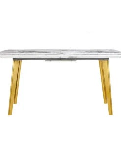 Beliani Tische<Esszimmertisch MOSBY in Weiß/Gold - (W) 90 x (H) 77 x (L) 160 cm