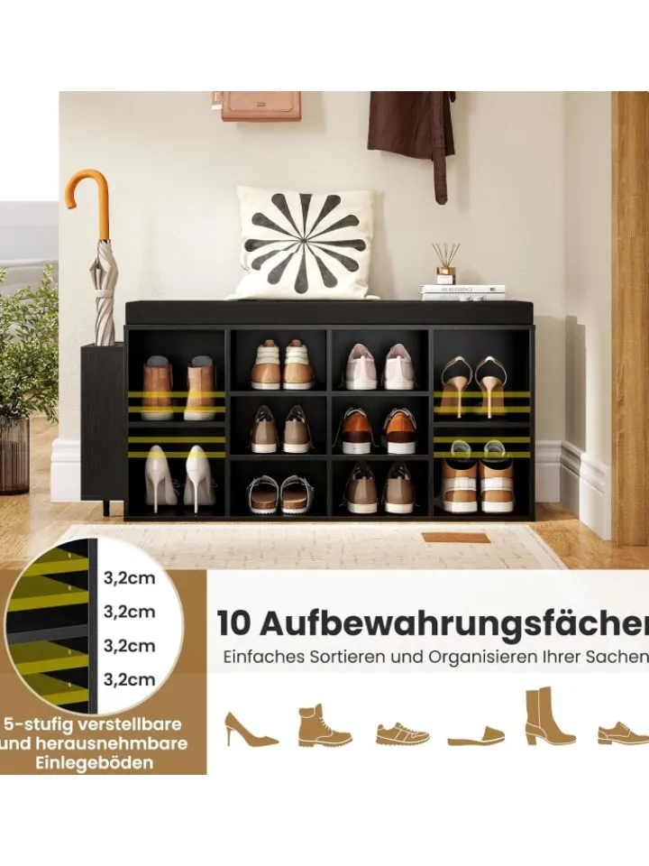 COSTWAY Garderoben<10-Fächer Schuhbank in Schwarz