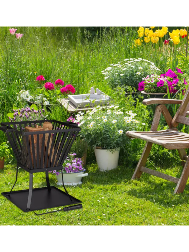 relaxdays Grillen<Feuerkorb in Schwarz - (B)56,5 x (H)56 x (T)45 cm