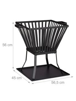 relaxdays Grillen<Feuerkorb in Schwarz - (B)56,5 x (H)56 x (T)45 cm