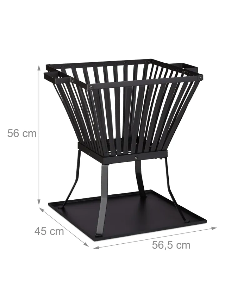 relaxdays Grillen<Feuerkorb in Schwarz - (B)56,5 x (H)56 x (T)45 cm