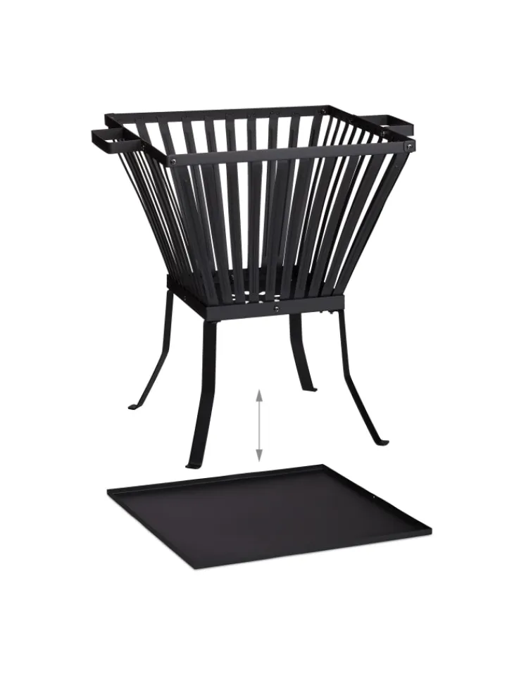 relaxdays Grillen<Feuerkorb in Schwarz - (B)56,5 x (H)56 x (T)45 cm