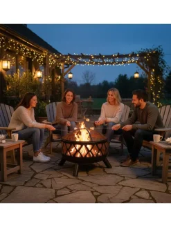 relaxdays Grillen<Feuerschale mit Funkenschutz in Schwarz - Ø 62 cm