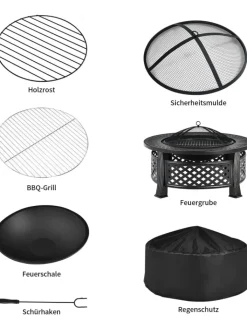 COSTWAY Grillen<Feuerschale mit Grillrost in Schwarz
