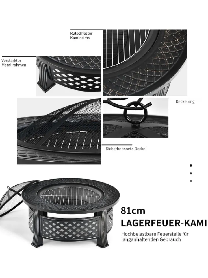COSTWAY Grillen<Feuerschale mit Grillrost in Schwarz