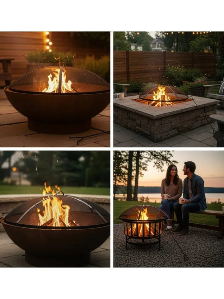 relaxdays Grillen<Feuerschalen-Funkenschutz in Schwarz - Ø 60 cm