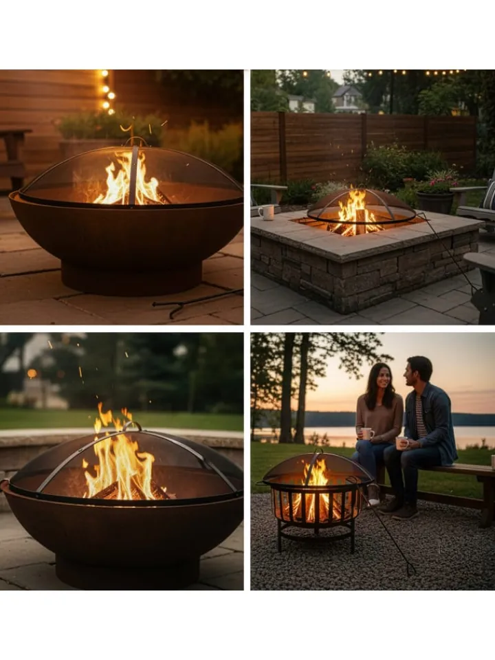 relaxdays Grillen<Feuerschalen-Funkenschutz in Schwarz - Ø 50 cm