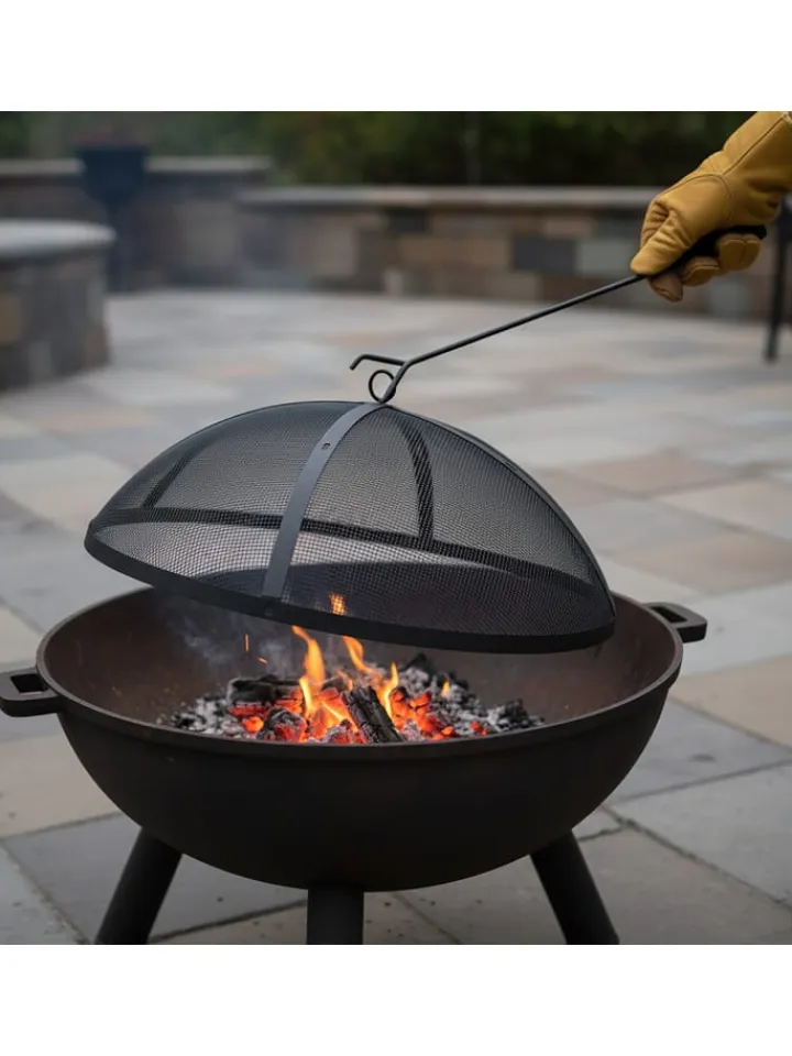 relaxdays Grillen<Feuerschalen-Funkenschutz in Schwarz - Ø 50 cm