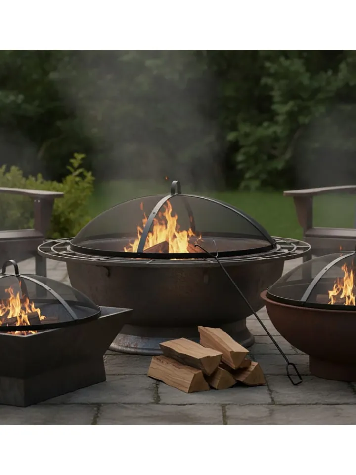 relaxdays Grillen<Feuerschalen-Funkenschutz in Schwarz - Ø 90 cm