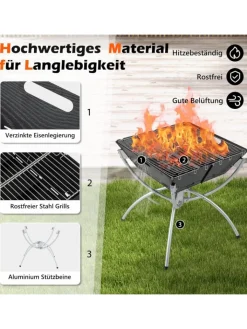 COSTWAY Grillen<Feuerstelle Campinggrill 3in1 45x45x49cm in Schwarz