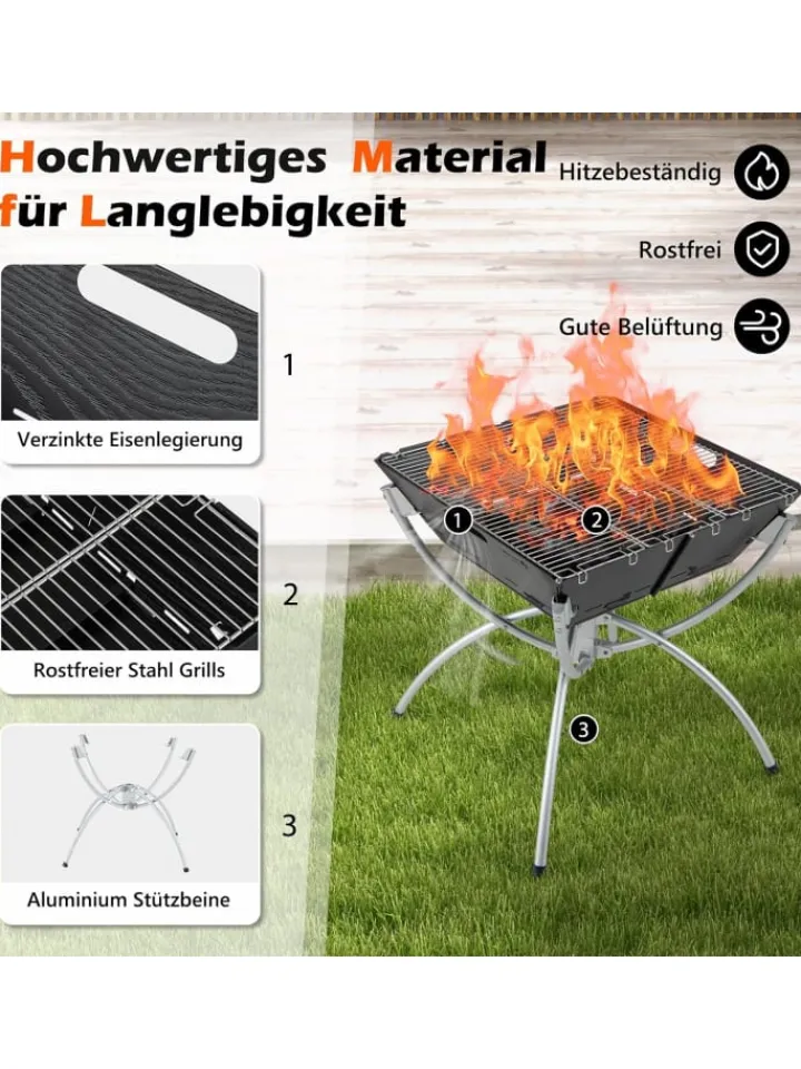 COSTWAY Grillen<Feuerstelle Campinggrill 3in1 45x45x49cm in Schwarz