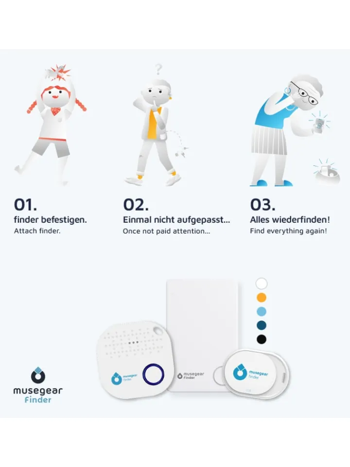 musegear Smarthome & Wetterstationen<Finder Mini dunkelblau, Finder 2 orange, Finder 2 in Ledertasche Bordeaux