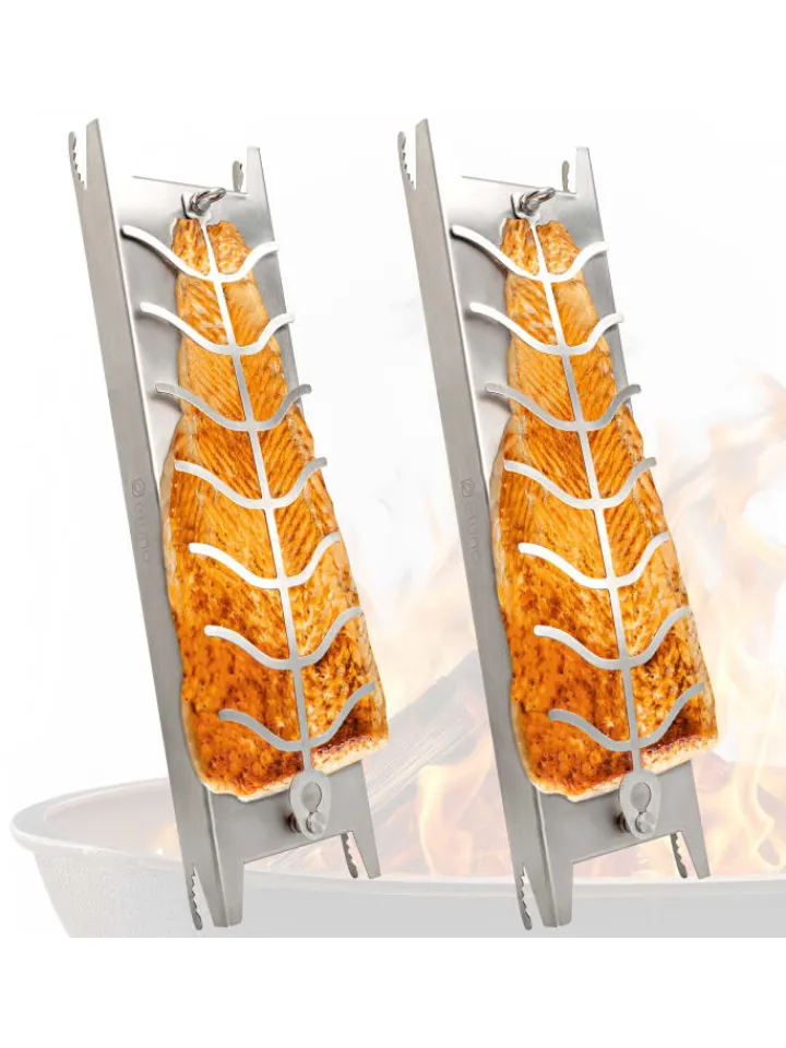 eluno Grillen<Flammlachshalter 2er Set aus Edelstahl, ca. 16 x 60 x 4 cm (B/H/T)