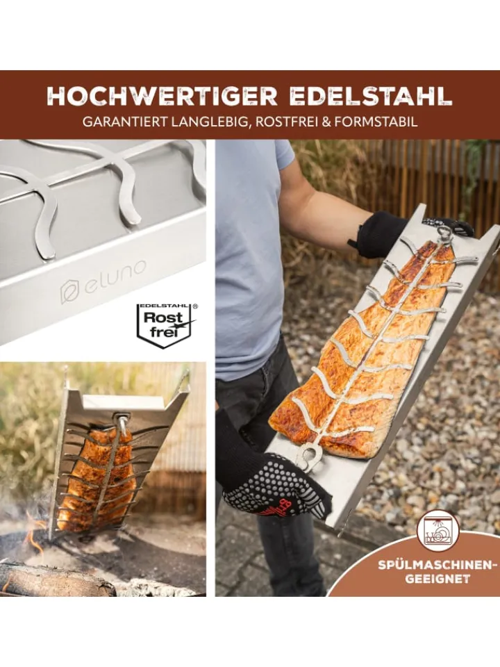 eluno Grillen<Flammlachshalter 2er Set aus Edelstahl, ca. 16 x 60 x 4 cm (B/H/T)