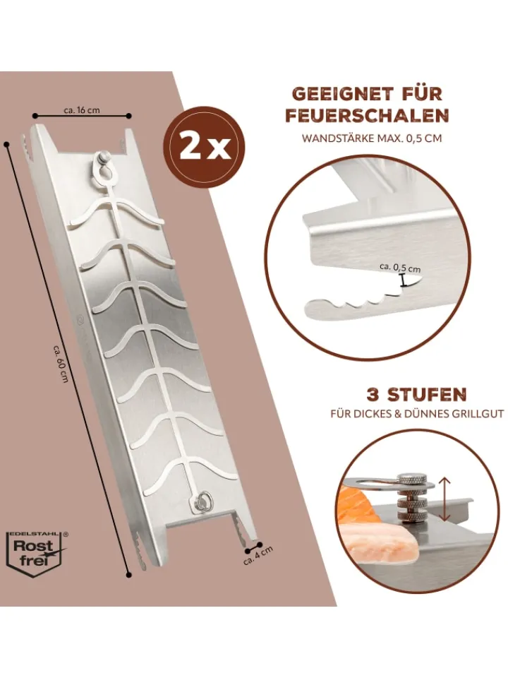 eluno Grillen<Flammlachshalter 2er Set aus Edelstahl, ca. 16 x 60 x 4 cm (B/H/T)