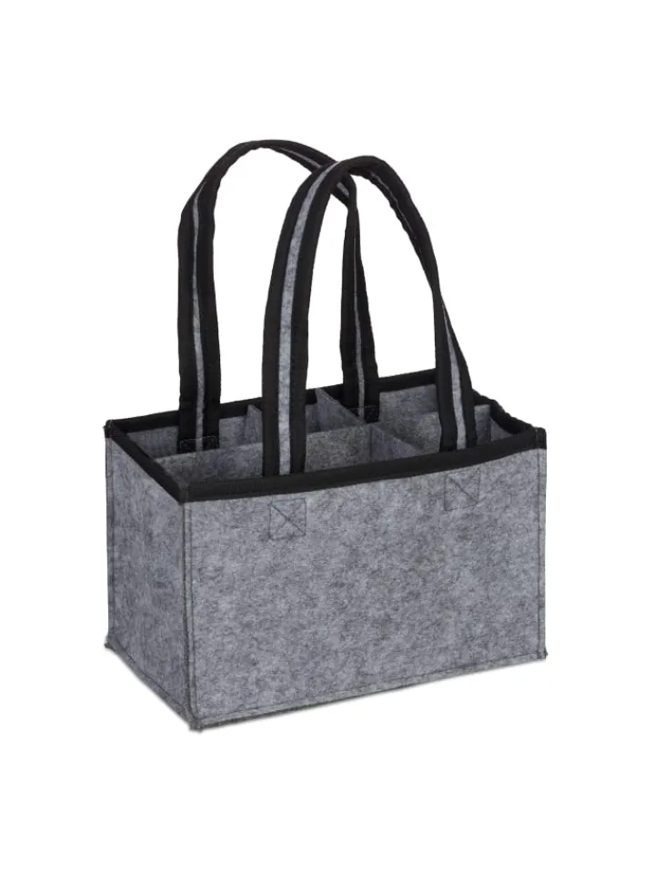 relaxdays Einkaufstaschen & -Trolleys<Flaschenträger in Anthrazit - (B)24 x (H)15 x (T)15 cm