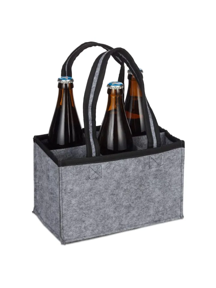 relaxdays Einkaufstaschen & -Trolleys<Flaschenträger in Anthrazit - (B)24 x (H)15 x (T)15 cm