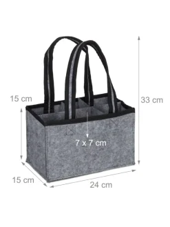 relaxdays Einkaufstaschen & -Trolleys<Flaschenträger in Anthrazit - (B)24 x (H)15 x (T)15 cm