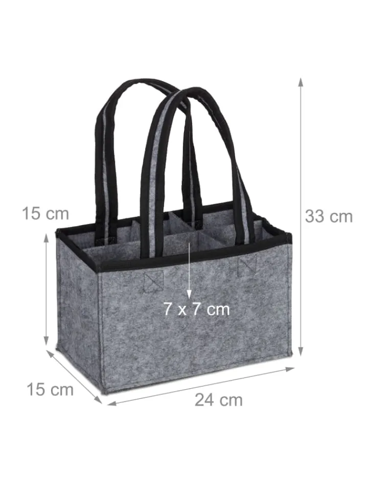 relaxdays Einkaufstaschen & -Trolleys<Flaschenträger in Anthrazit - (B)24 x (H)15 x (T)15 cm