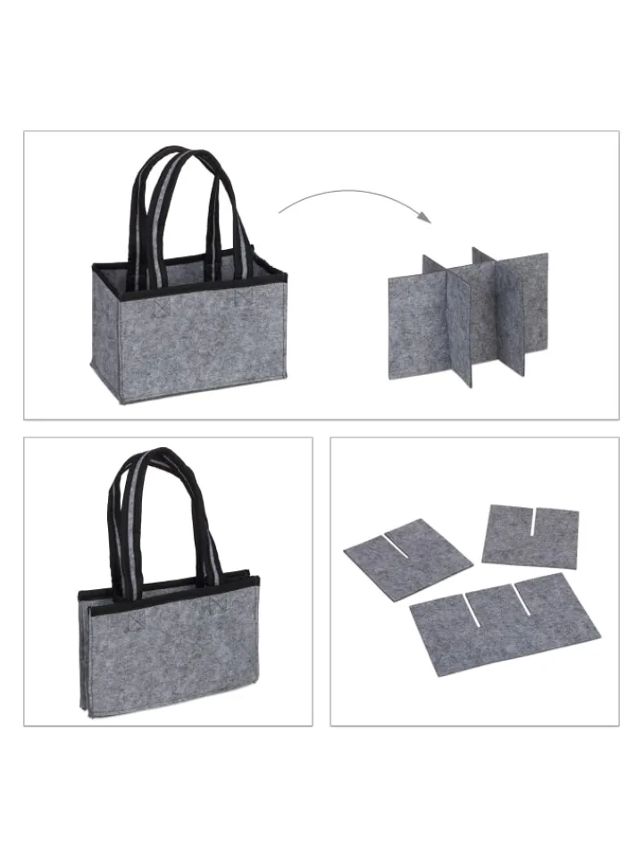 relaxdays Einkaufstaschen & -Trolleys<Flaschenträger in Anthrazit - (B)24 x (H)15 x (T)15 cm