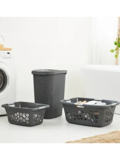 Rotho Wäschekörbe & -Ständer<Flowers Wäschekorb 50l mit 4 Griffen, Kunststoff (PP) in Anthrazit