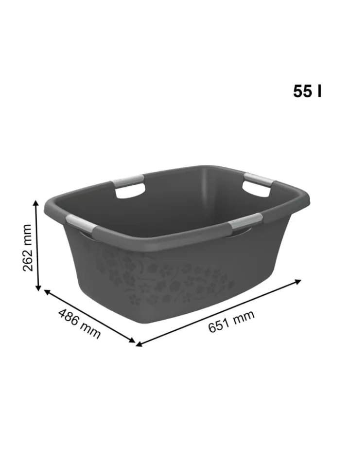 Rotho Wäschekörbe & -Ständer<Flowers Wäschewanne 50l mit 4 Griffen, Kunststoff (PP) in Anthrazit