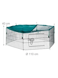 relaxdays Kleintiere<Freilaufgehege mit Netz-Abdeckung in Grün - Ø 110 cm