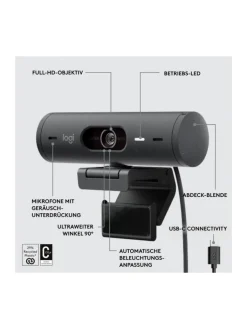 Logitech Foto & Video<Full HD-Webcam Klemm-Halterung, Stereo-Mikrofon, Integrierte in Schwarz