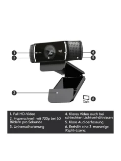 Logitech Foto & Video<Full-HD Webcam mit 1080p/30fps - Glasobjektiv mit 78° Sichtfeld in Schwarz