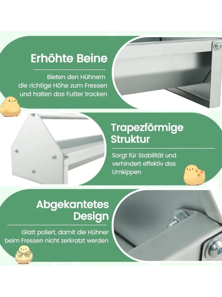 COSTWAY Vögel<Futtertrog 15 L für 12 Hühner in Silber