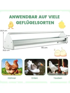 COSTWAY Vögel<Futtertrog 15 L für 12 Hühner in Silber