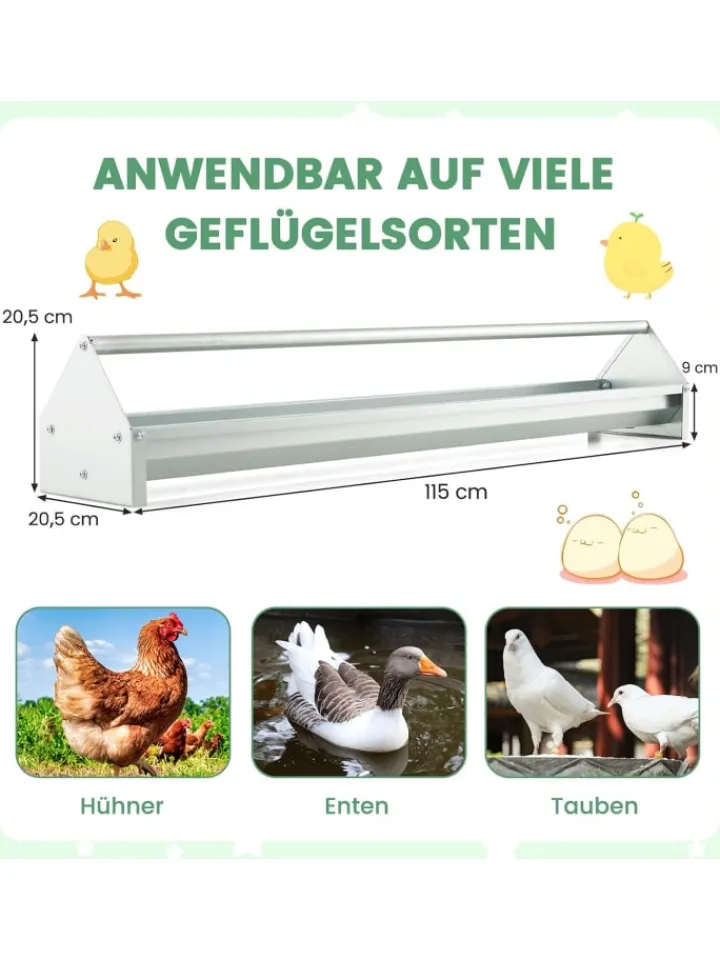 COSTWAY Vögel<Futtertrog 15 L für 12 Hühner in Silber