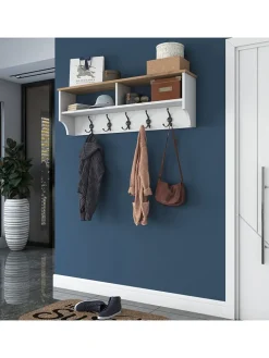 Evila Garderoben<Garderobe in Weiß/ Hellbraun - (B)120 x (H)37,2 x (T)22,2 cm