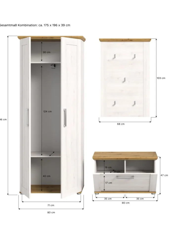 xonox.home Möbel-Sets<Garderobenkombination (B/H/T: 175x196x39 cm) in Sibiu Lärche Nachbildung