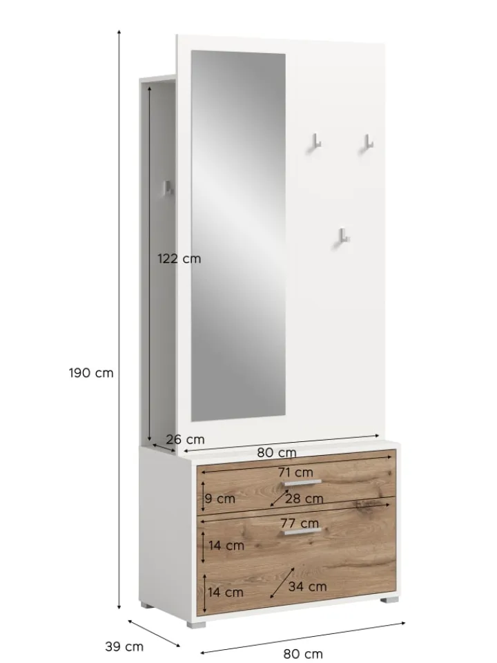 xonox.home Möbel-Sets<Garderobenkombination (B/H/T: 80x190x38 cm) in Nox Oak Nachbildung