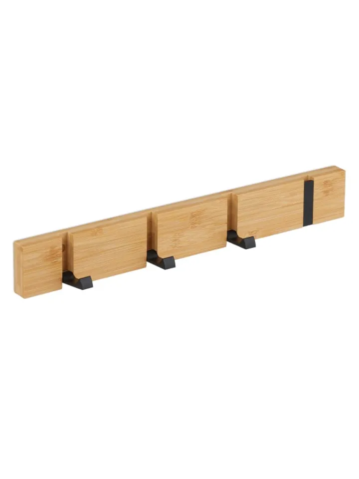 relaxdays Garderoben<Garderobenleiste in Natur/ Schwarz - (B)40 x (H)5,5 x (T)5 cm