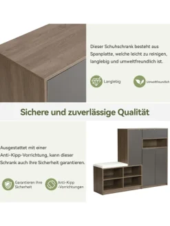 ABRIHOME Garderoben<Garderobenset in Grau mit Sitzbank 4 Haken und Schubladen 100x180x35 cm